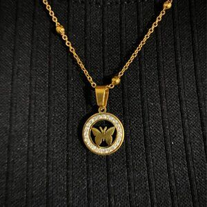 butterfly necklace with zircon stone and stainless steel